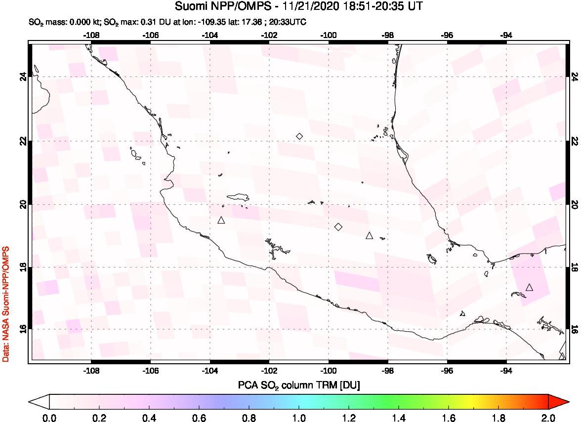 A sulfur dioxide image over Mexico on Nov 21, 2020.