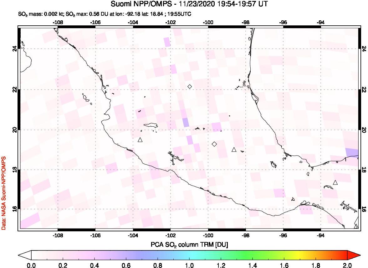 A sulfur dioxide image over Mexico on Nov 23, 2020.