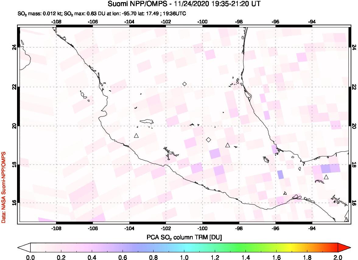 A sulfur dioxide image over Mexico on Nov 24, 2020.