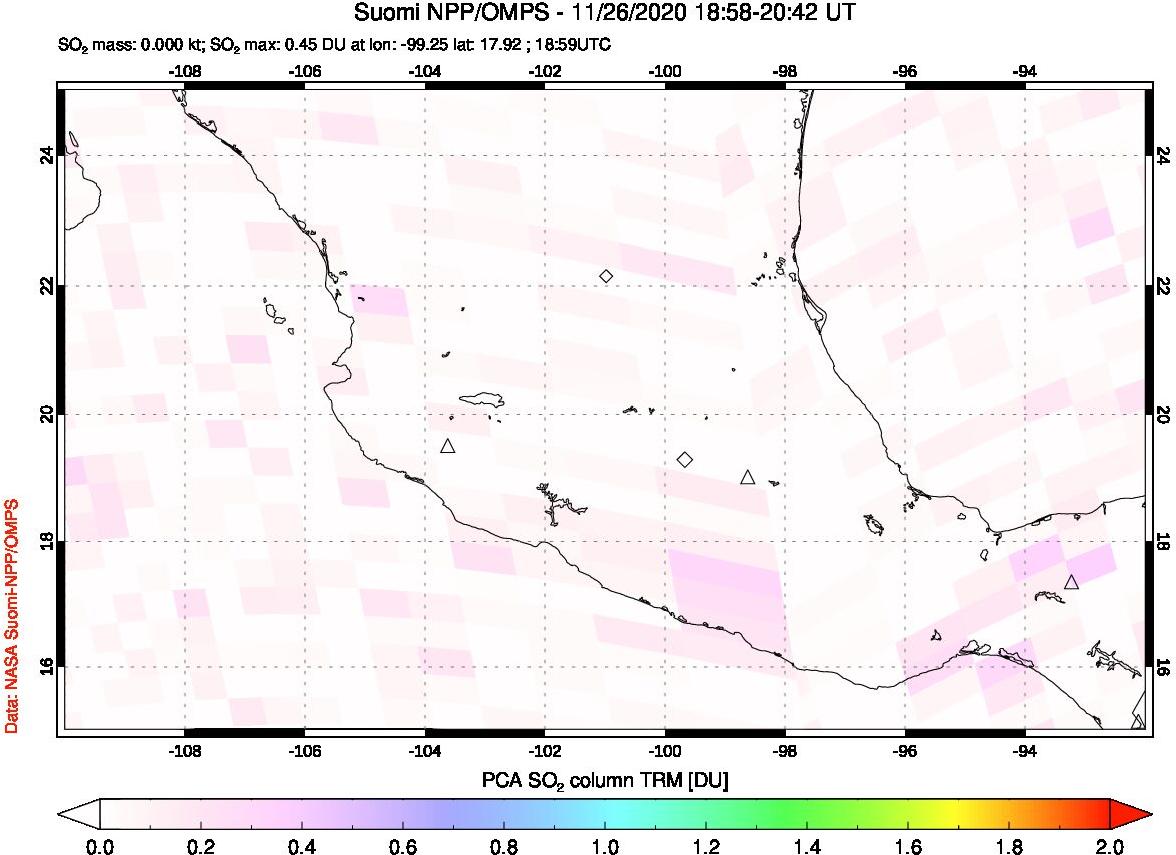 A sulfur dioxide image over Mexico on Nov 26, 2020.