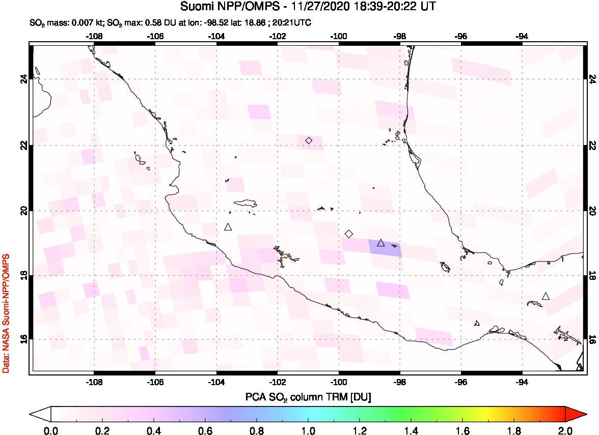 A sulfur dioxide image over Mexico on Nov 27, 2020.