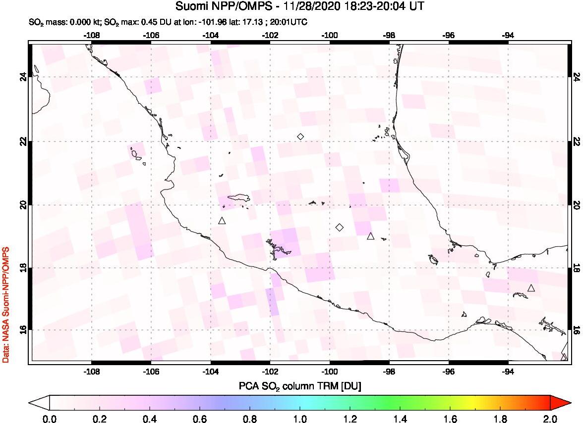 A sulfur dioxide image over Mexico on Nov 28, 2020.