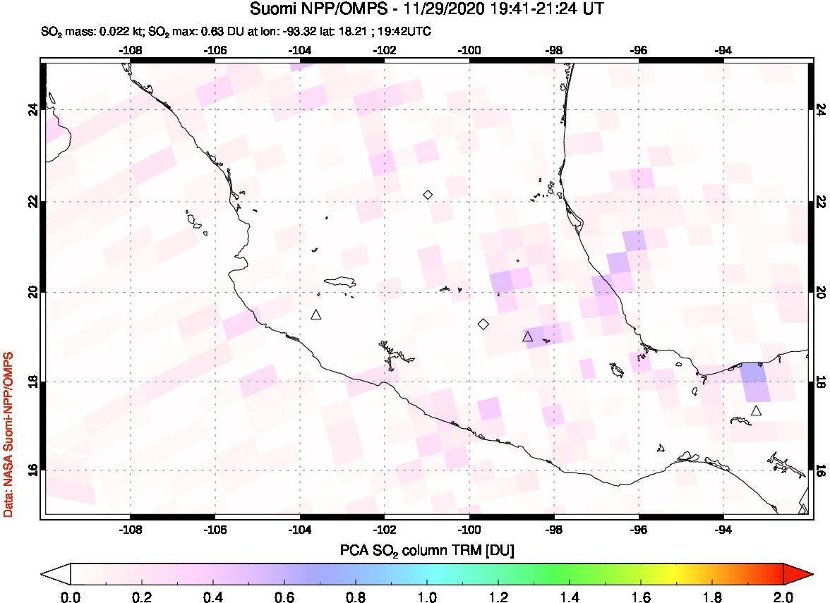 A sulfur dioxide image over Mexico on Nov 29, 2020.