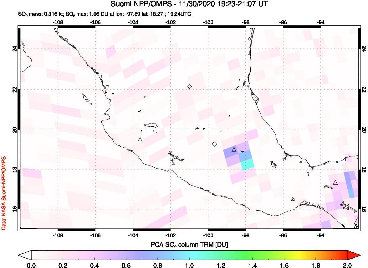 A sulfur dioxide image over Mexico on Nov 30, 2020.