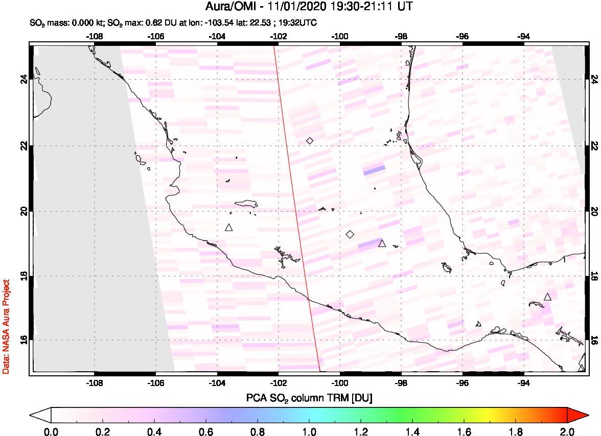 A sulfur dioxide image over Mexico on Nov 01, 2020.