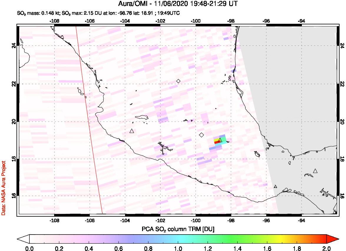 A sulfur dioxide image over Mexico on Nov 06, 2020.
