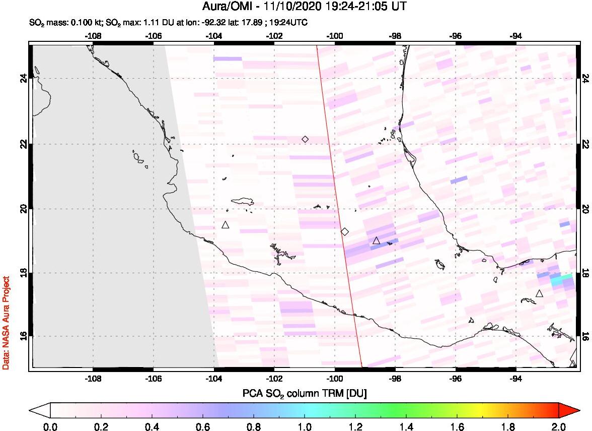 A sulfur dioxide image over Mexico on Nov 10, 2020.