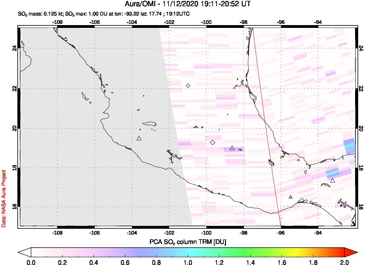 A sulfur dioxide image over Mexico on Nov 12, 2020.