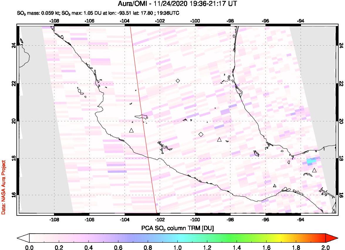 A sulfur dioxide image over Mexico on Nov 24, 2020.