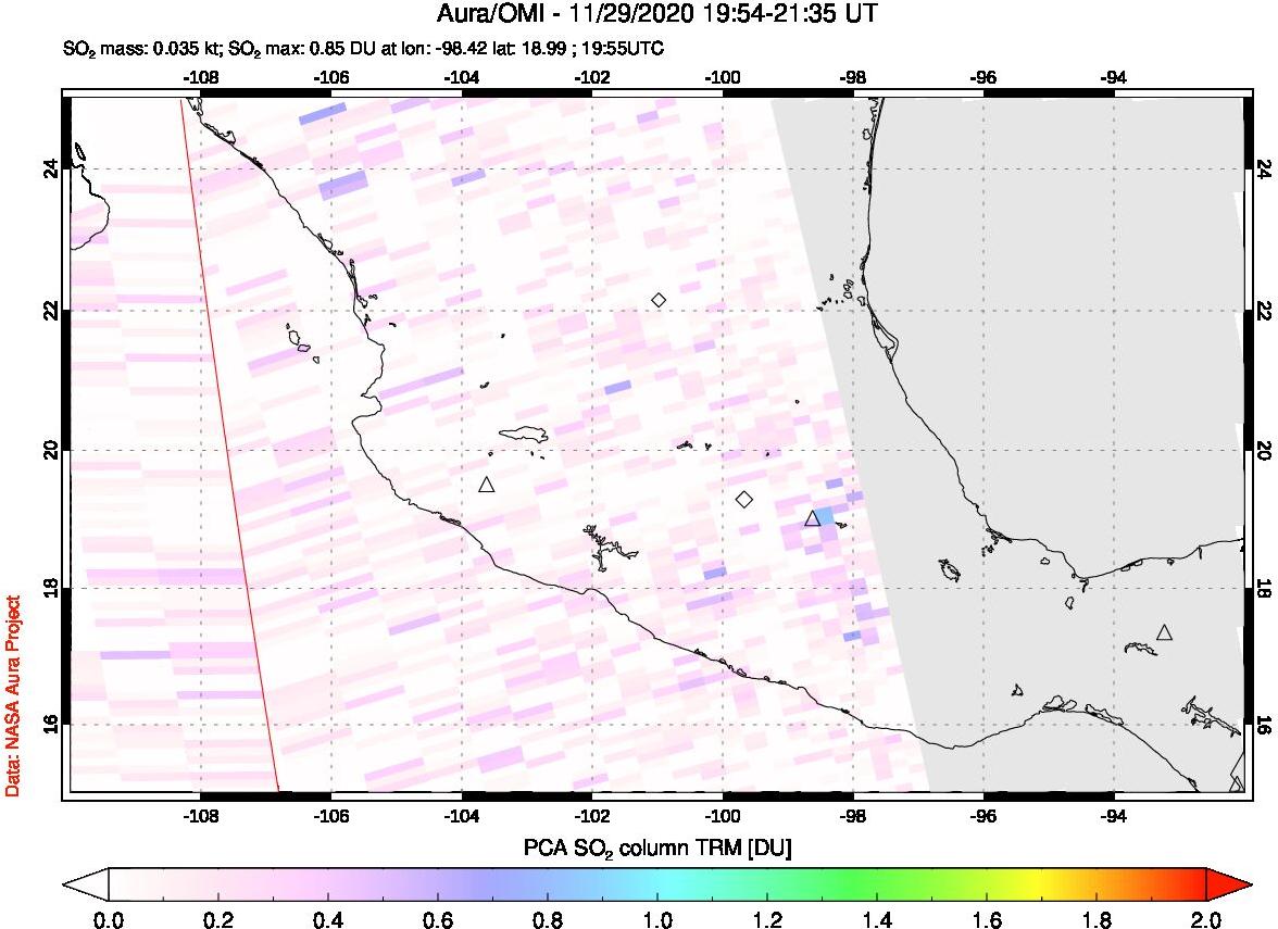 A sulfur dioxide image over Mexico on Nov 29, 2020.