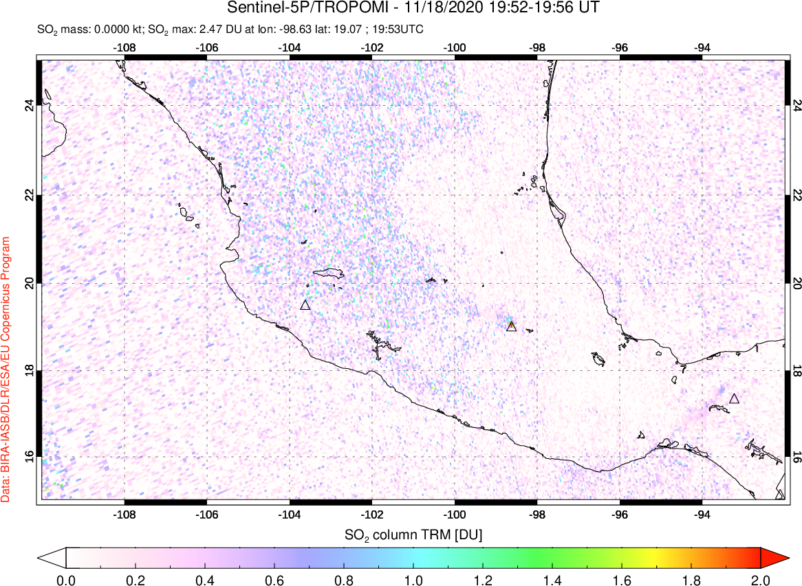 A sulfur dioxide image over Mexico on Nov 18, 2020.