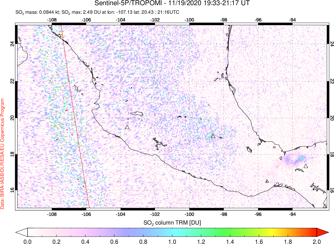 A sulfur dioxide image over Mexico on Nov 19, 2020.