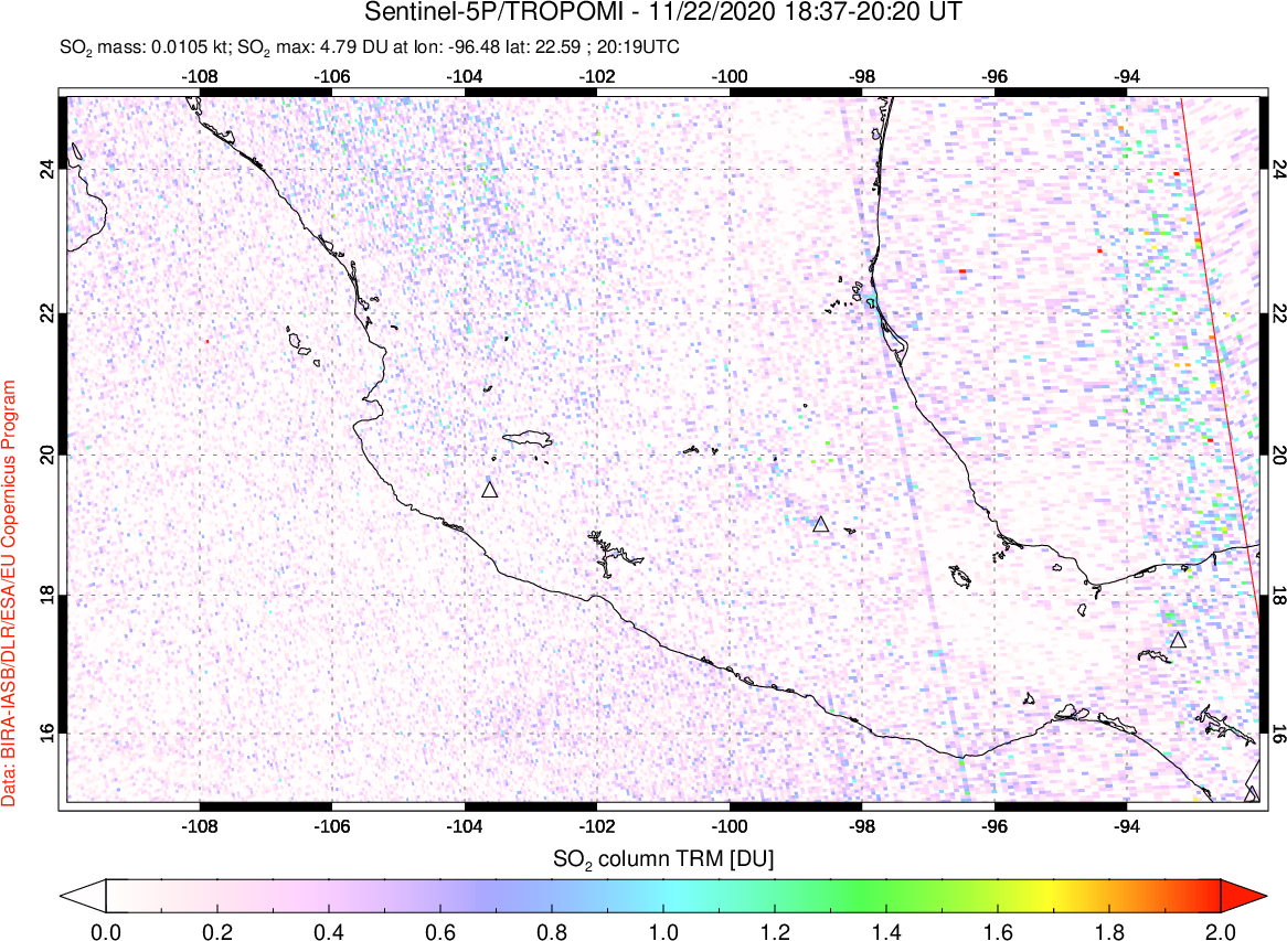 A sulfur dioxide image over Mexico on Nov 22, 2020.