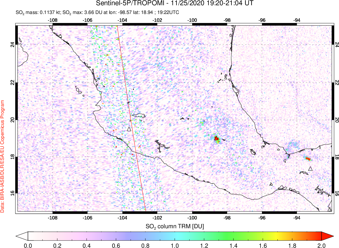 A sulfur dioxide image over Mexico on Nov 25, 2020.