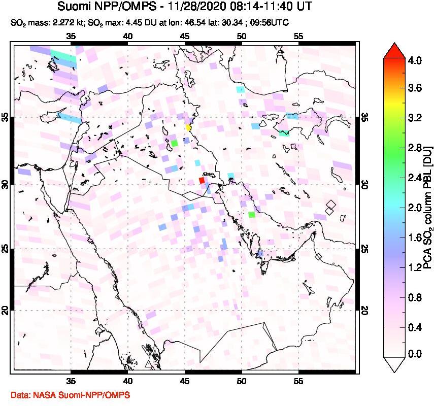 A sulfur dioxide image over Middle East on Nov 28, 2020.