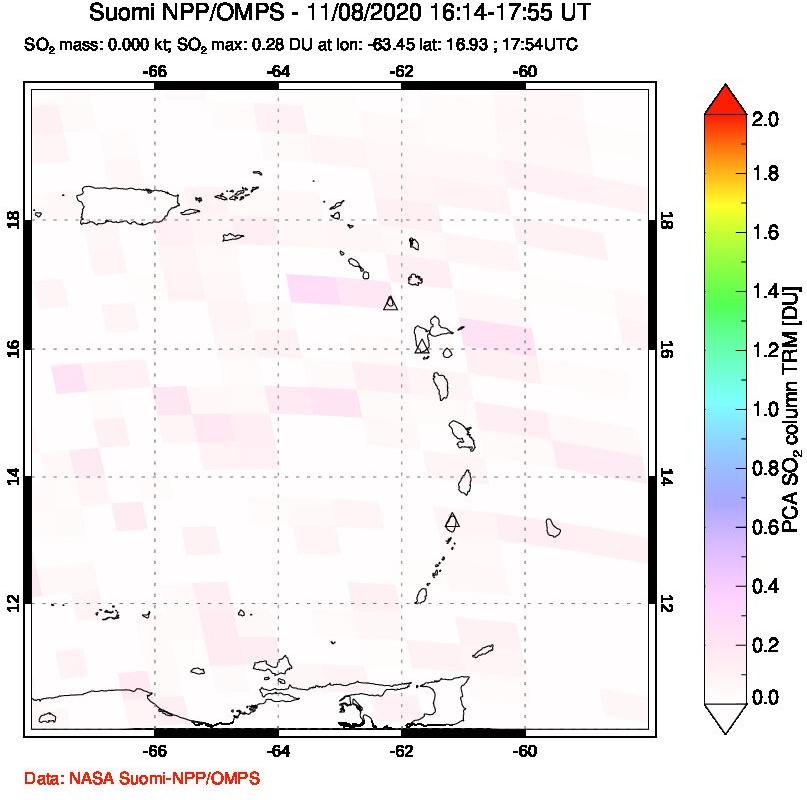 A sulfur dioxide image over Montserrat, West Indies on Nov 08, 2020.