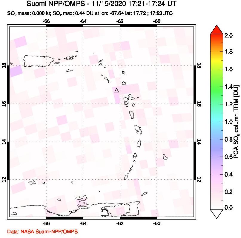 A sulfur dioxide image over Montserrat, West Indies on Nov 15, 2020.