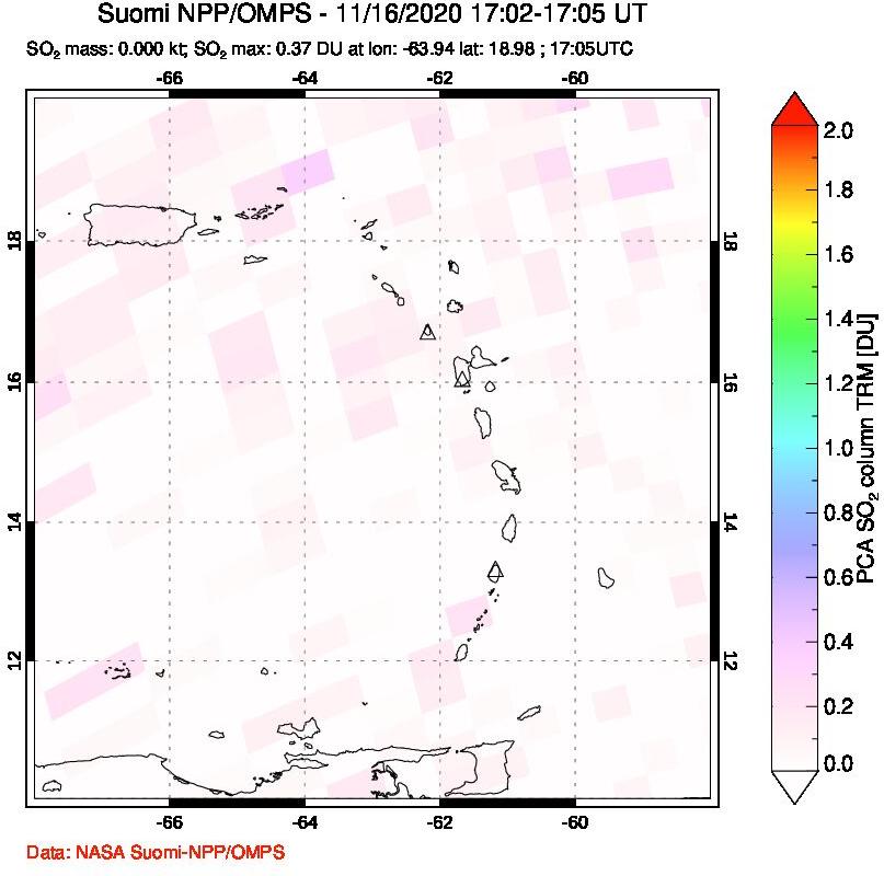 A sulfur dioxide image over Montserrat, West Indies on Nov 16, 2020.
