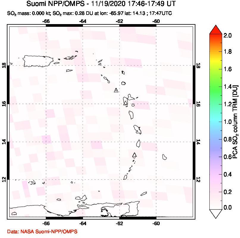 A sulfur dioxide image over Montserrat, West Indies on Nov 19, 2020.
