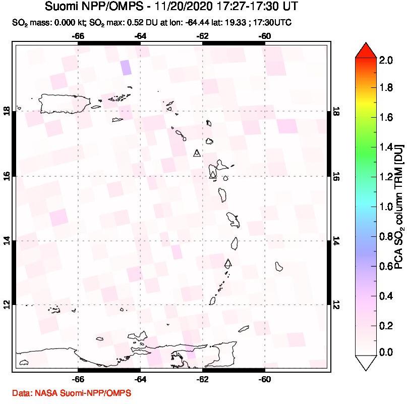 A sulfur dioxide image over Montserrat, West Indies on Nov 20, 2020.