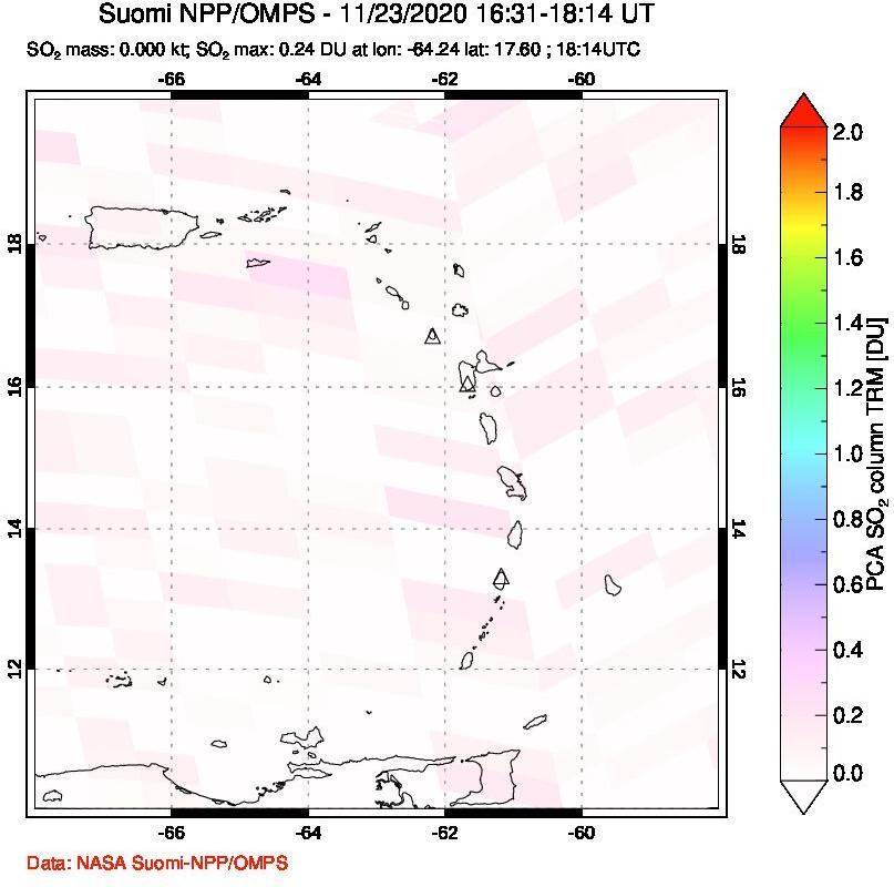 A sulfur dioxide image over Montserrat, West Indies on Nov 23, 2020.