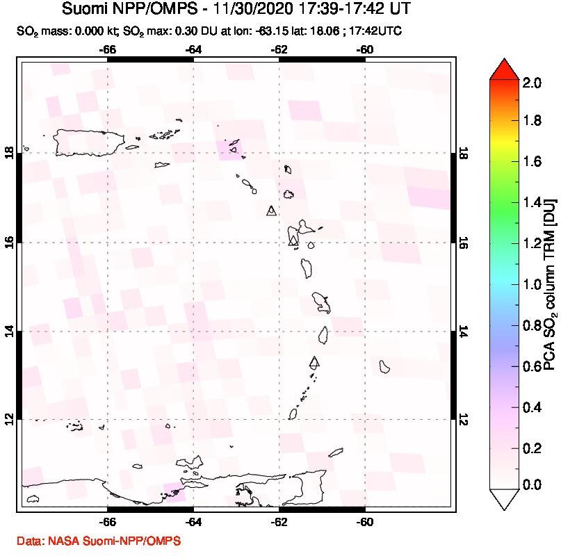 A sulfur dioxide image over Montserrat, West Indies on Nov 30, 2020.