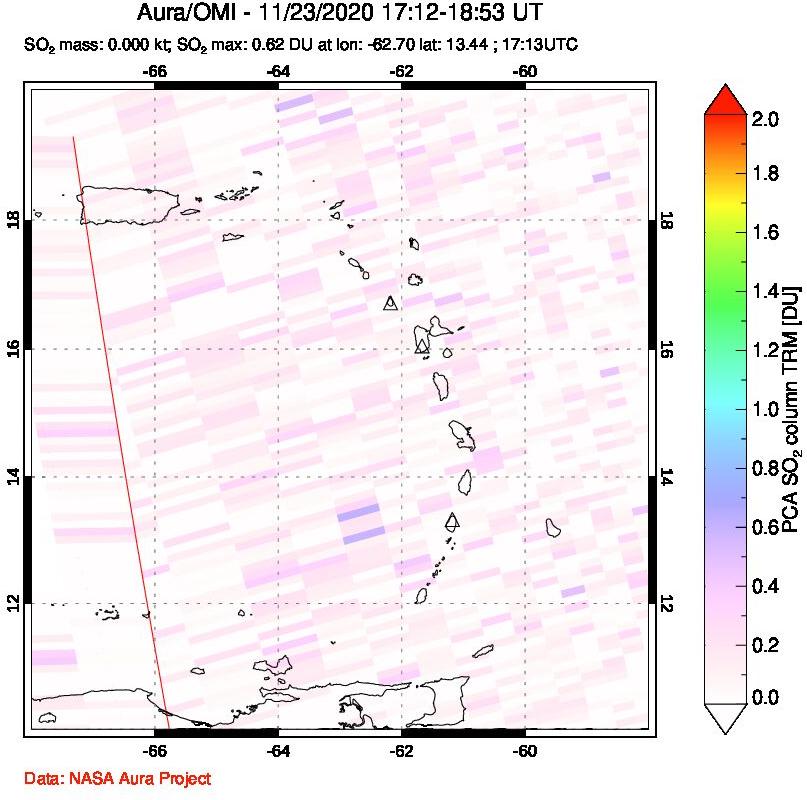 A sulfur dioxide image over Montserrat, West Indies on Nov 23, 2020.