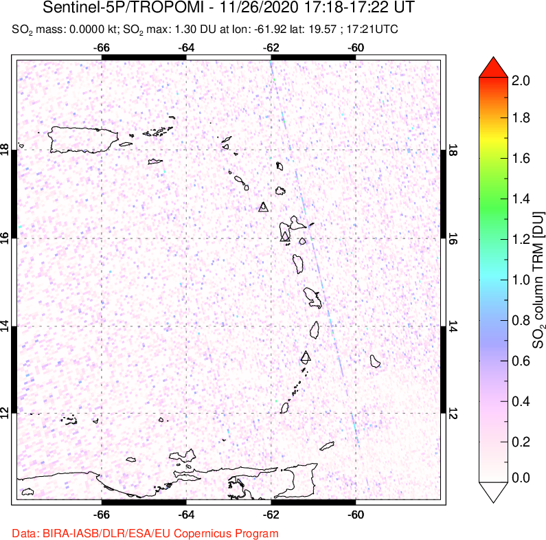 A sulfur dioxide image over Montserrat, West Indies on Nov 26, 2020.
