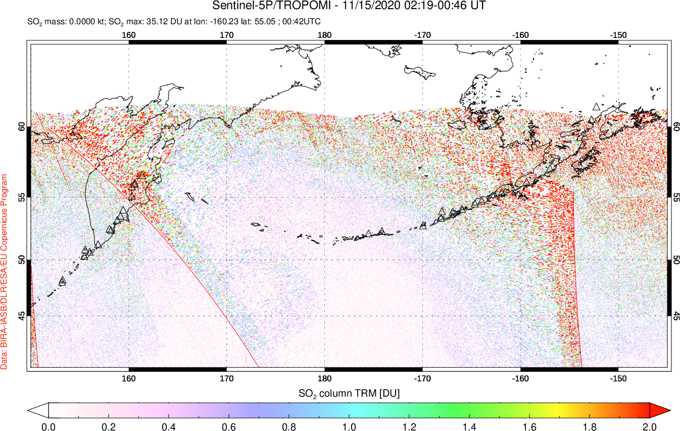 A sulfur dioxide image over North Pacific on Nov 15, 2020.