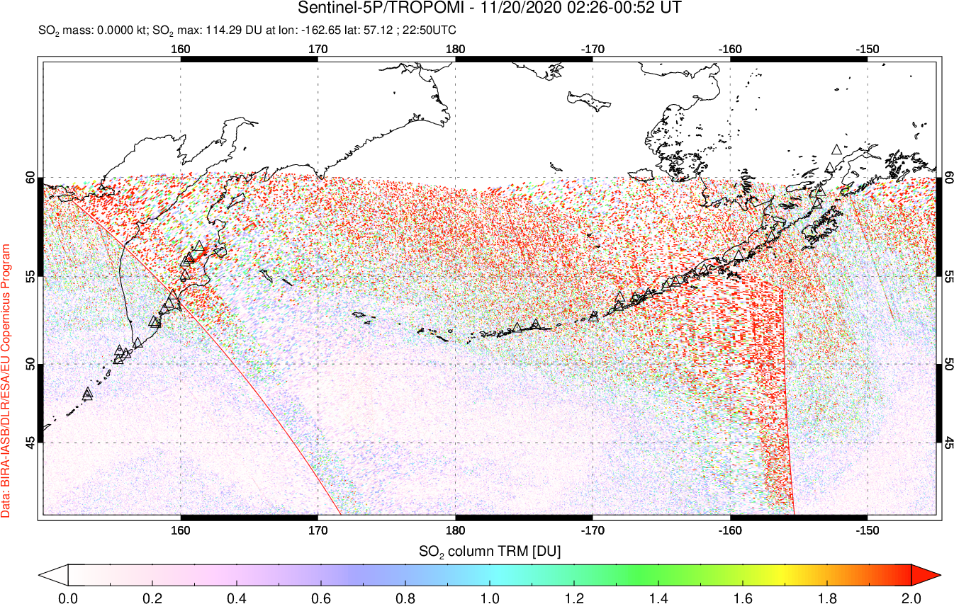 A sulfur dioxide image over North Pacific on Nov 20, 2020.