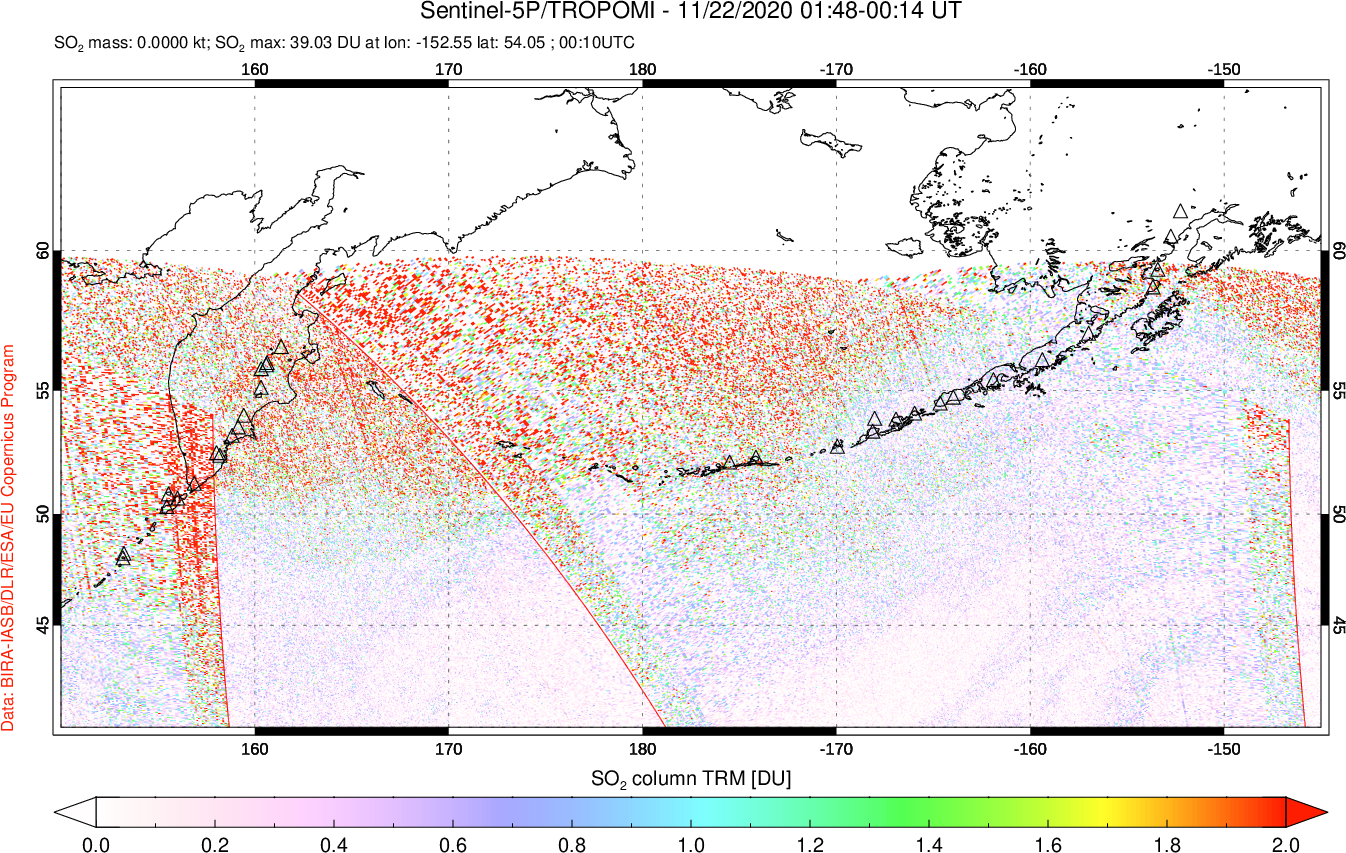 A sulfur dioxide image over North Pacific on Nov 22, 2020.