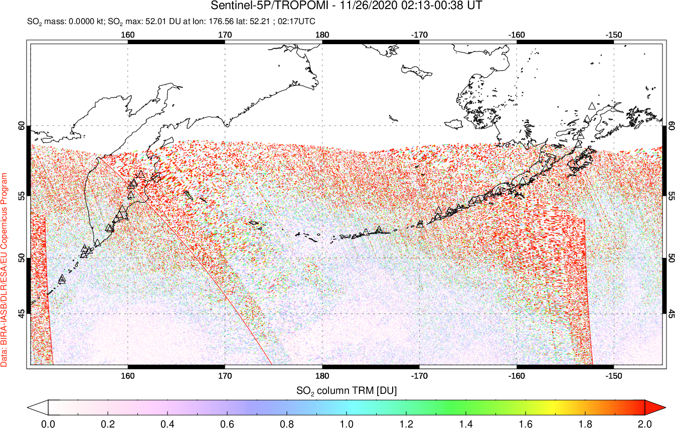 A sulfur dioxide image over North Pacific on Nov 26, 2020.