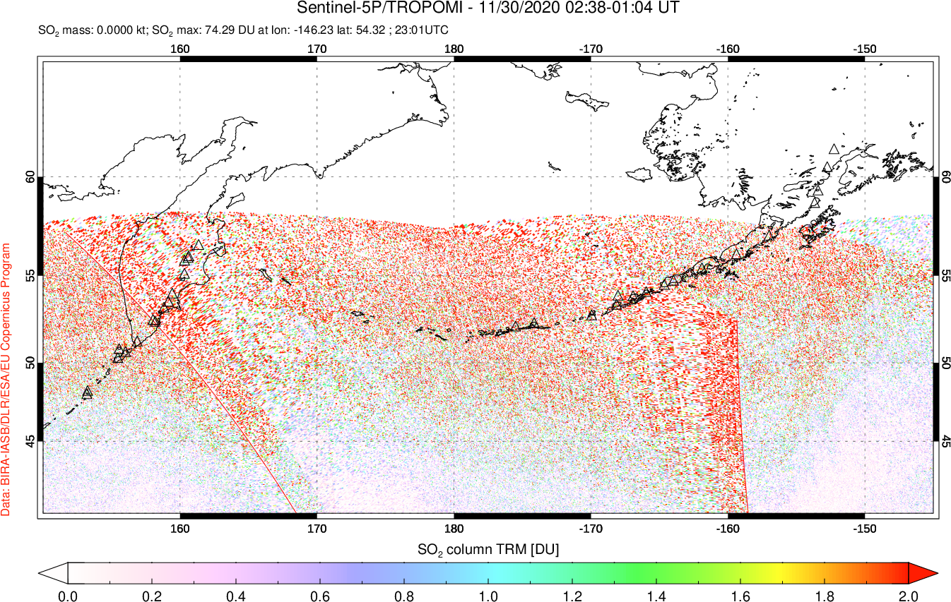 A sulfur dioxide image over North Pacific on Nov 30, 2020.