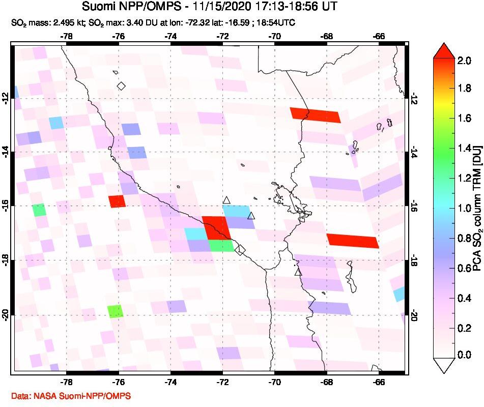 A sulfur dioxide image over Peru on Nov 15, 2020.
