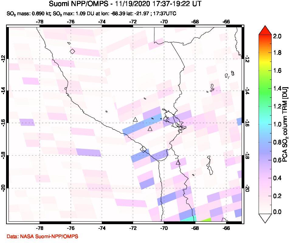 A sulfur dioxide image over Peru on Nov 19, 2020.