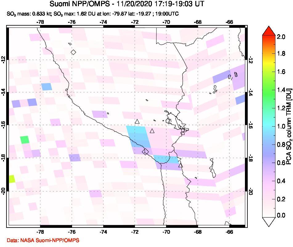 A sulfur dioxide image over Peru on Nov 20, 2020.