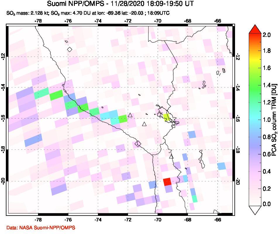 A sulfur dioxide image over Peru on Nov 28, 2020.