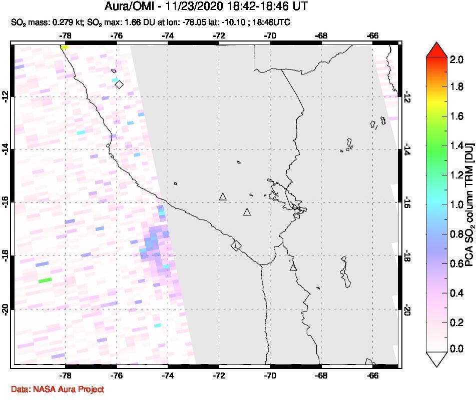 A sulfur dioxide image over Peru on Nov 23, 2020.