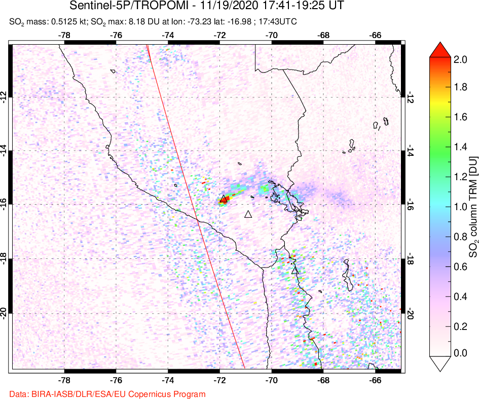 A sulfur dioxide image over Peru on Nov 19, 2020.