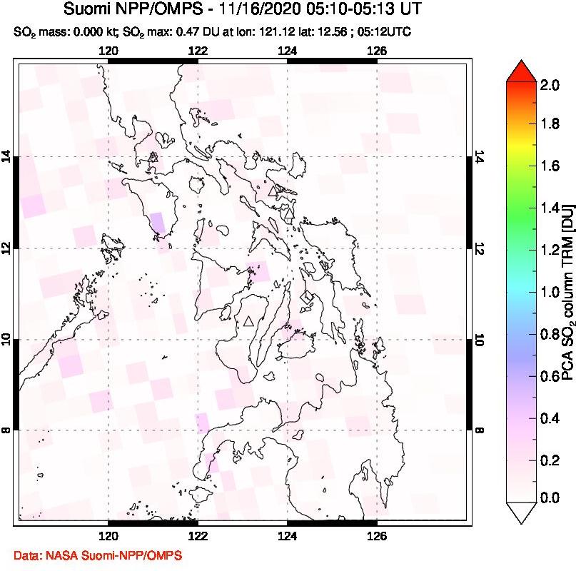A sulfur dioxide image over Philippines on Nov 16, 2020.