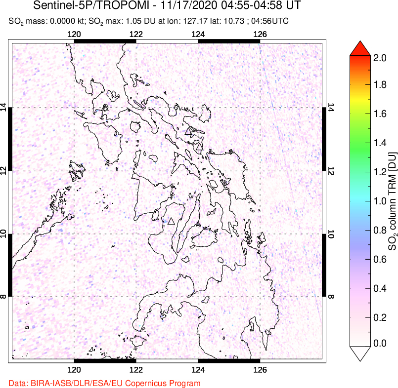 A sulfur dioxide image over Philippines on Nov 17, 2020.