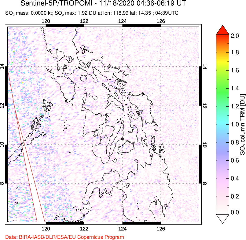 A sulfur dioxide image over Philippines on Nov 18, 2020.