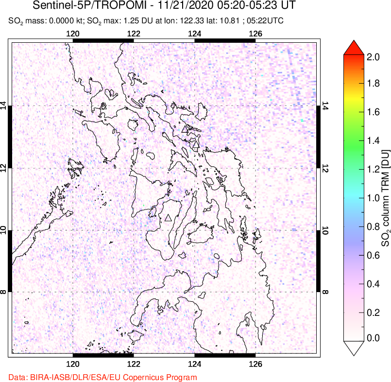 A sulfur dioxide image over Philippines on Nov 21, 2020.