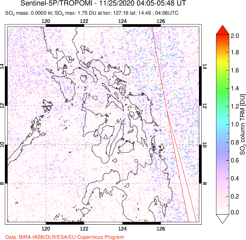 A sulfur dioxide image over Philippines on Nov 25, 2020.