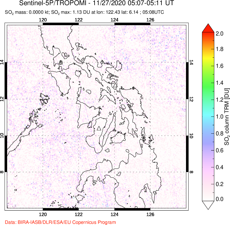 A sulfur dioxide image over Philippines on Nov 27, 2020.