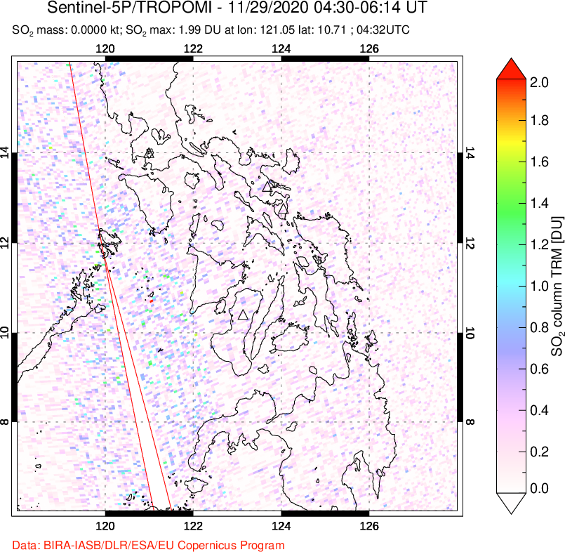 A sulfur dioxide image over Philippines on Nov 29, 2020.