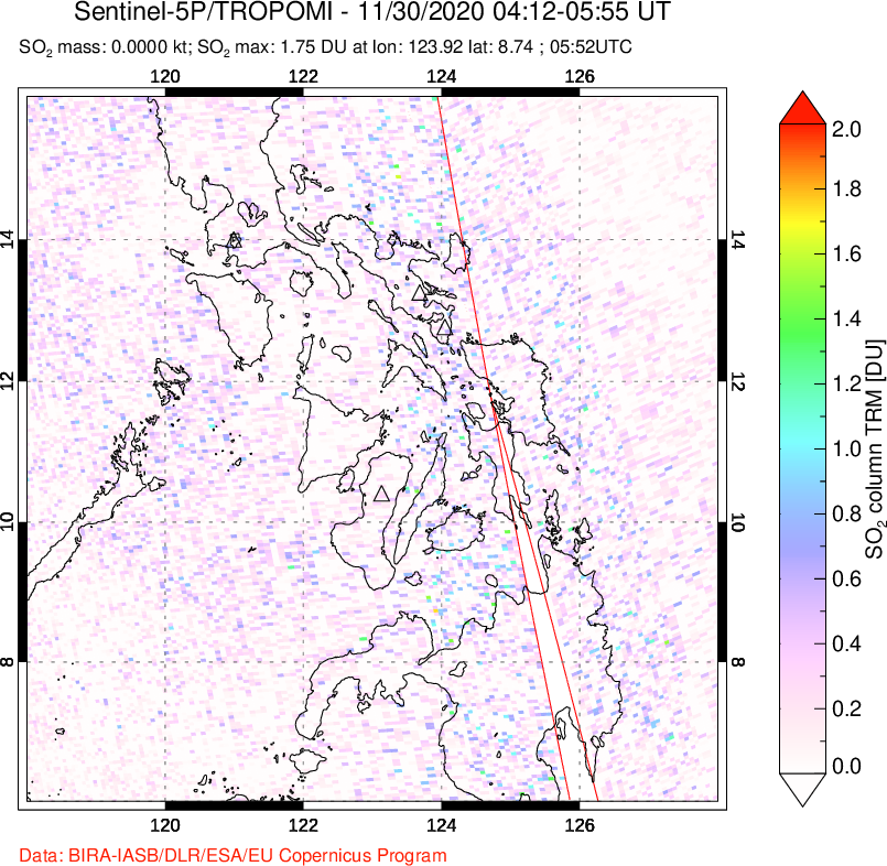 A sulfur dioxide image over Philippines on Nov 30, 2020.