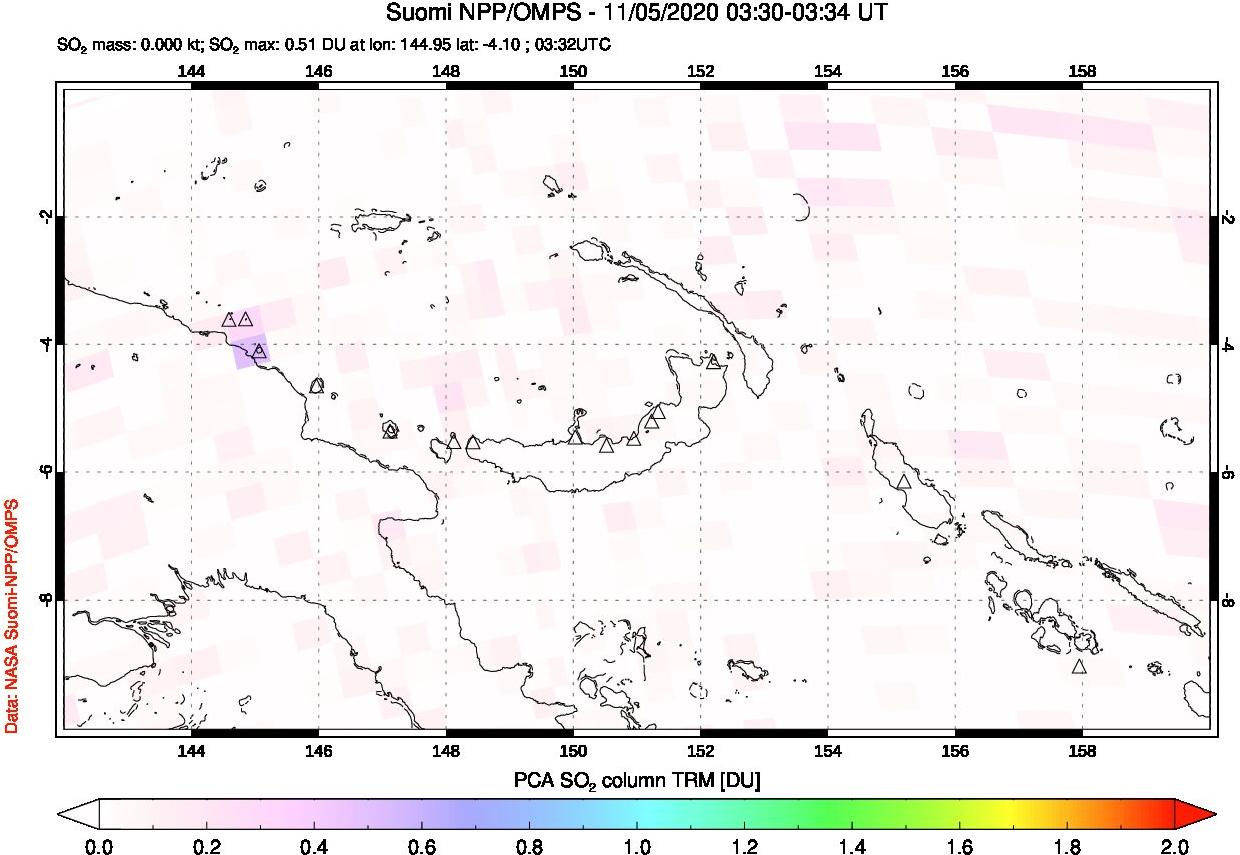 A sulfur dioxide image over Papua, New Guinea on Nov 05, 2020.