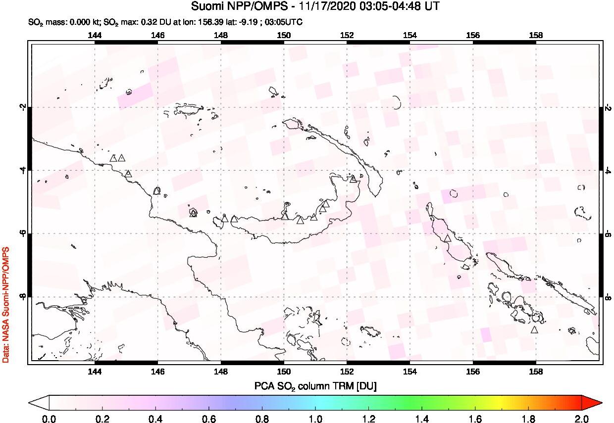 A sulfur dioxide image over Papua, New Guinea on Nov 17, 2020.