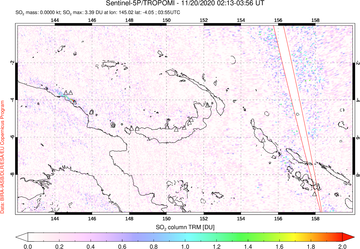 A sulfur dioxide image over Papua, New Guinea on Nov 20, 2020.